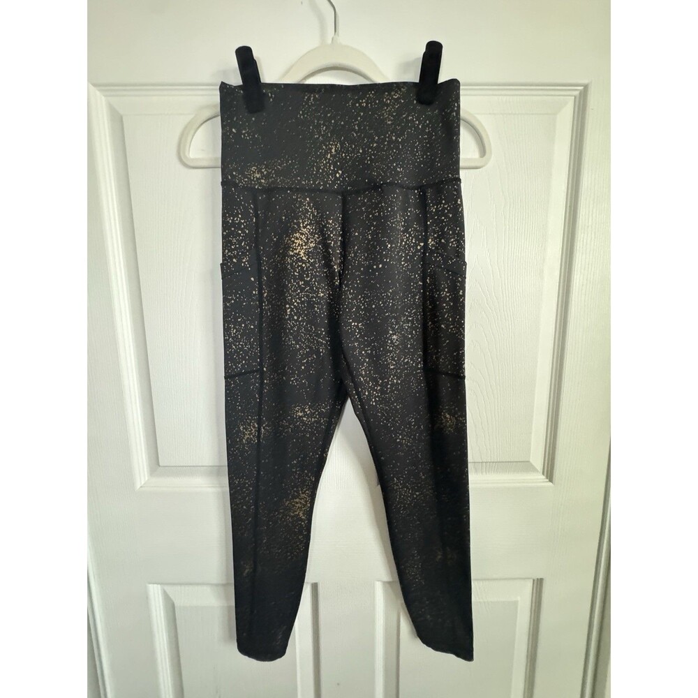 LoveHerShop LOT 3-Pair High Rise Workout Leggings Black/Gold, Purple/Gold Size M - Picture 4 of 8